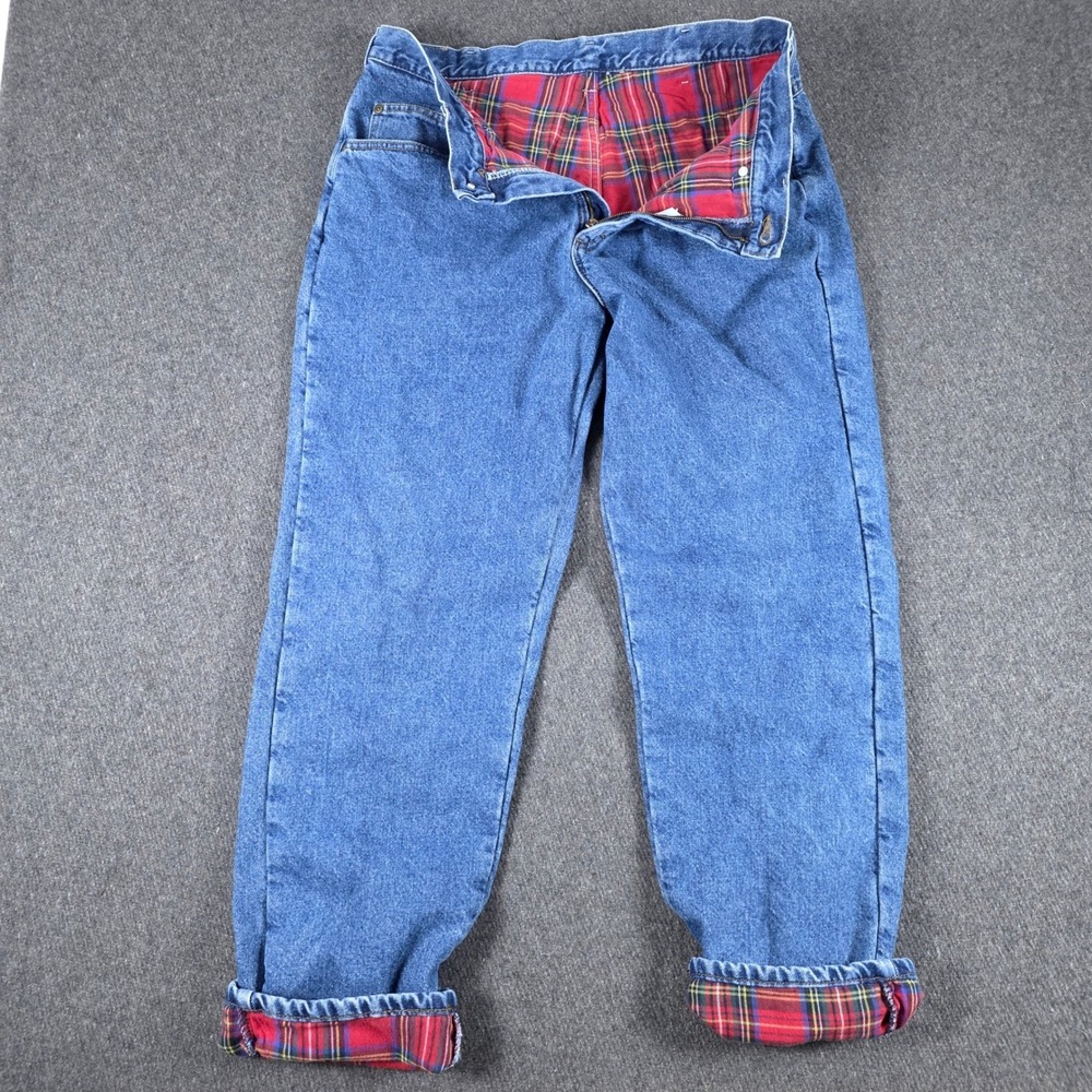 LL Bean Flannel Lined Jeans Mens Fits 34x31 Blue Denim Straight Leg VTG USA Made